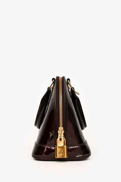 Louis Vuitton Burgundy Patent Monogram "Alma' BB Top Handle with Strap