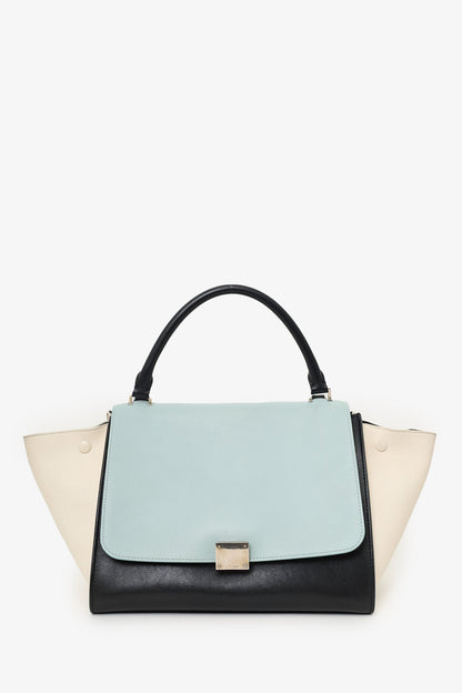 Celine Blue/Green Leather Small Trapeze Bag with Strap