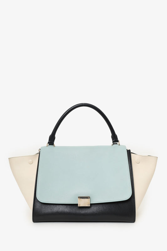 Celine Blue/Green Leather Small Trapeze Bag with Strap