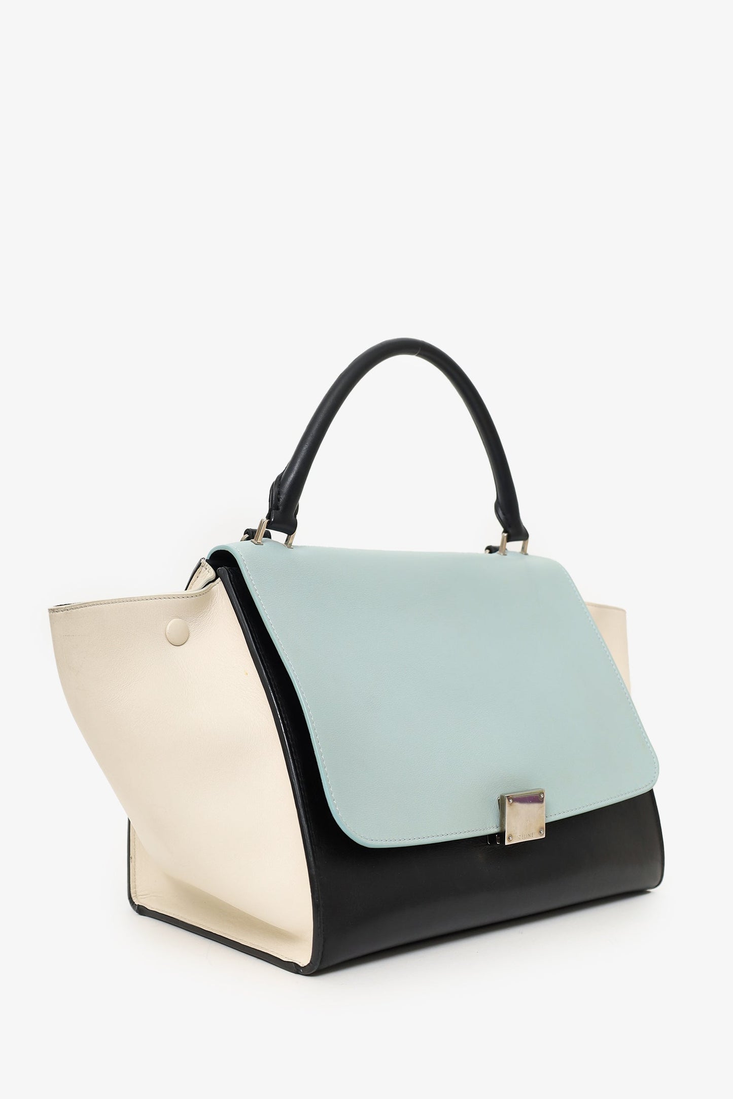 Celine Blue/Green Leather Small Trapeze Bag with Strap