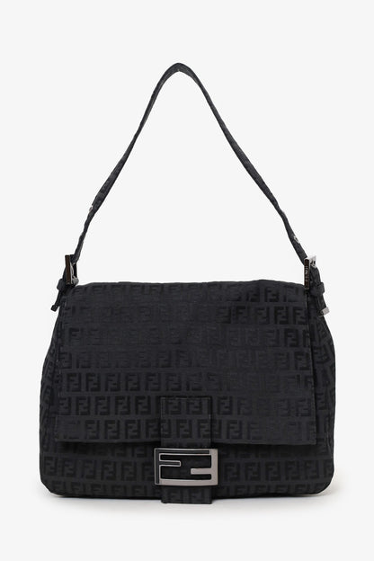 Fendi Black Zucca Canvas Large Mama Baguette Shoulder Bag