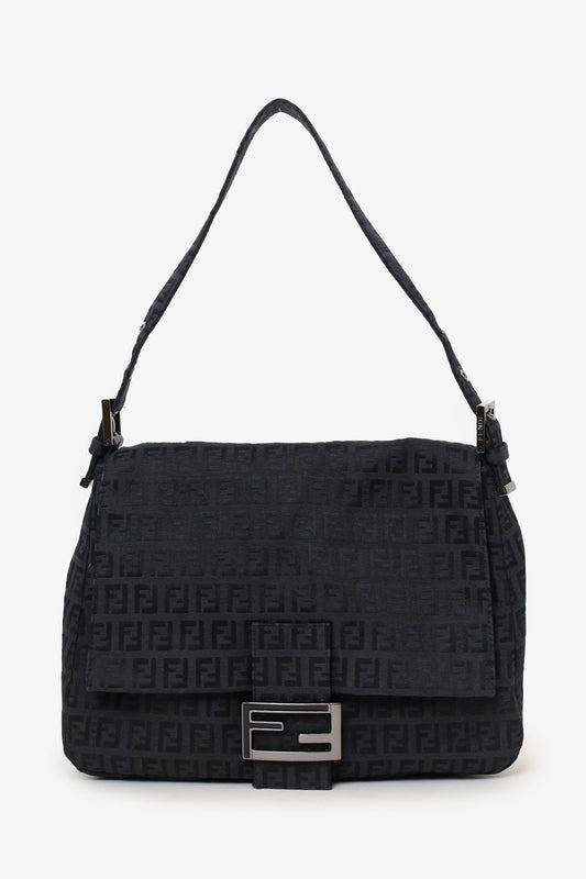 Fendi Black Zucca Canvas Large Mama Baguette Shoulder Bag