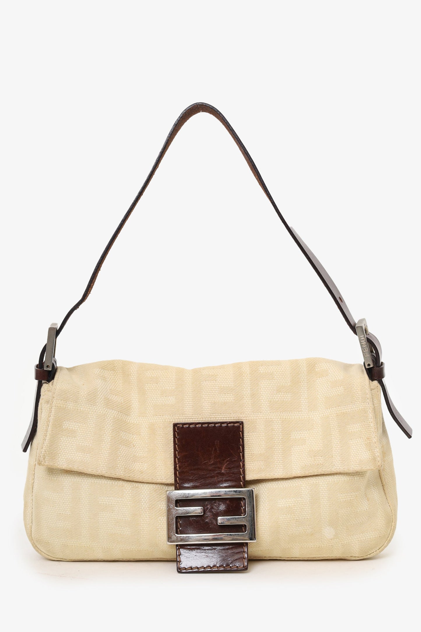 Fendi Beige FF Zucca Canvas Baguette Shoulder Bag
