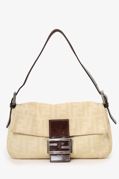 Fendi Beige FF Zucca Canvas Baguette Shoulder Bag