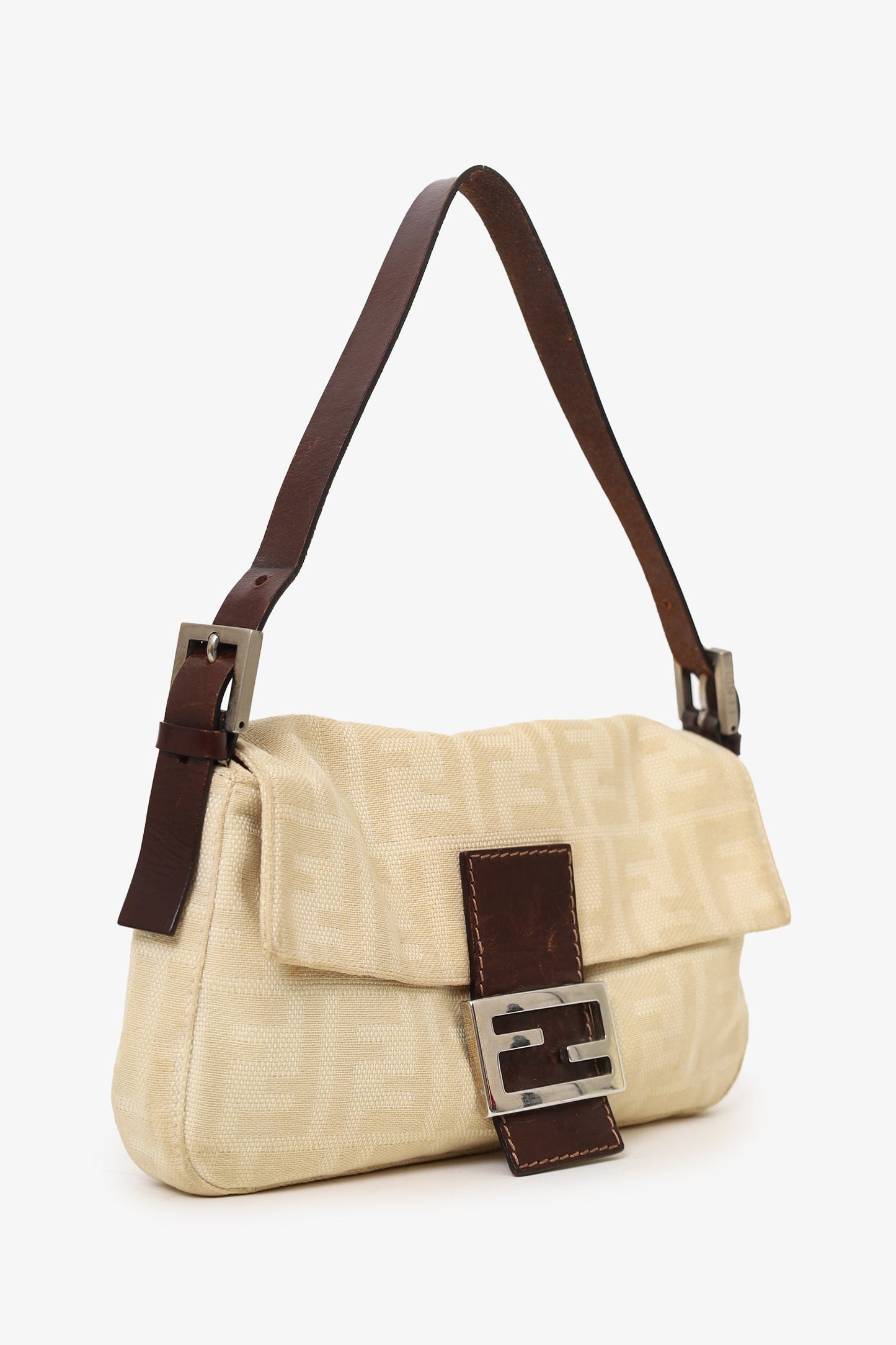 Fendi Beige FF Zucca Canvas Baguette Shoulder Bag
