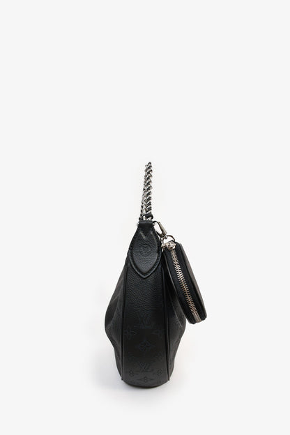 Louis Vuitton Black Mahina Leather Monogram 'Baia' Chain Shoulder Bag with Strap + Coin Pouch