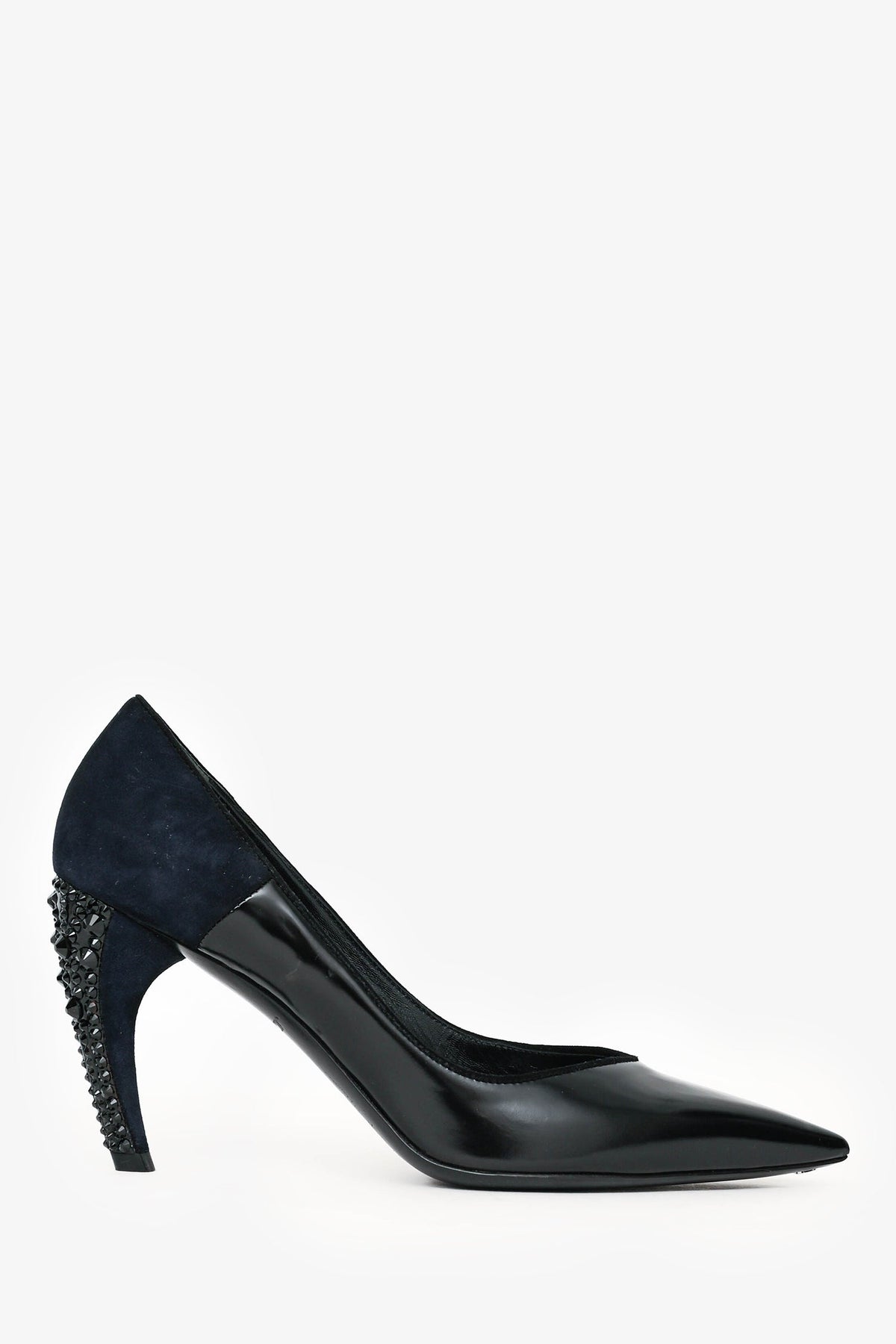 Louis Vuitton Black Leather/Navy Suede Crystal Curved Heels Size 37