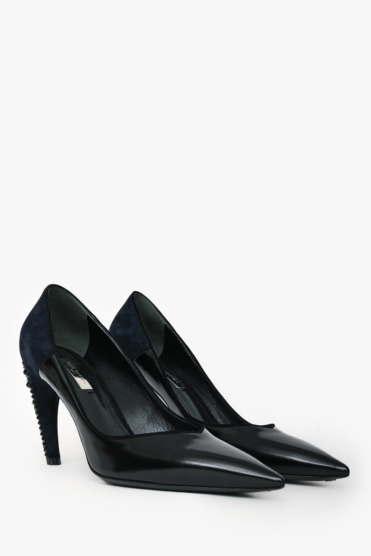 Louis Vuitton Black Leather/Navy Suede Crystal Curved Heels Size 37