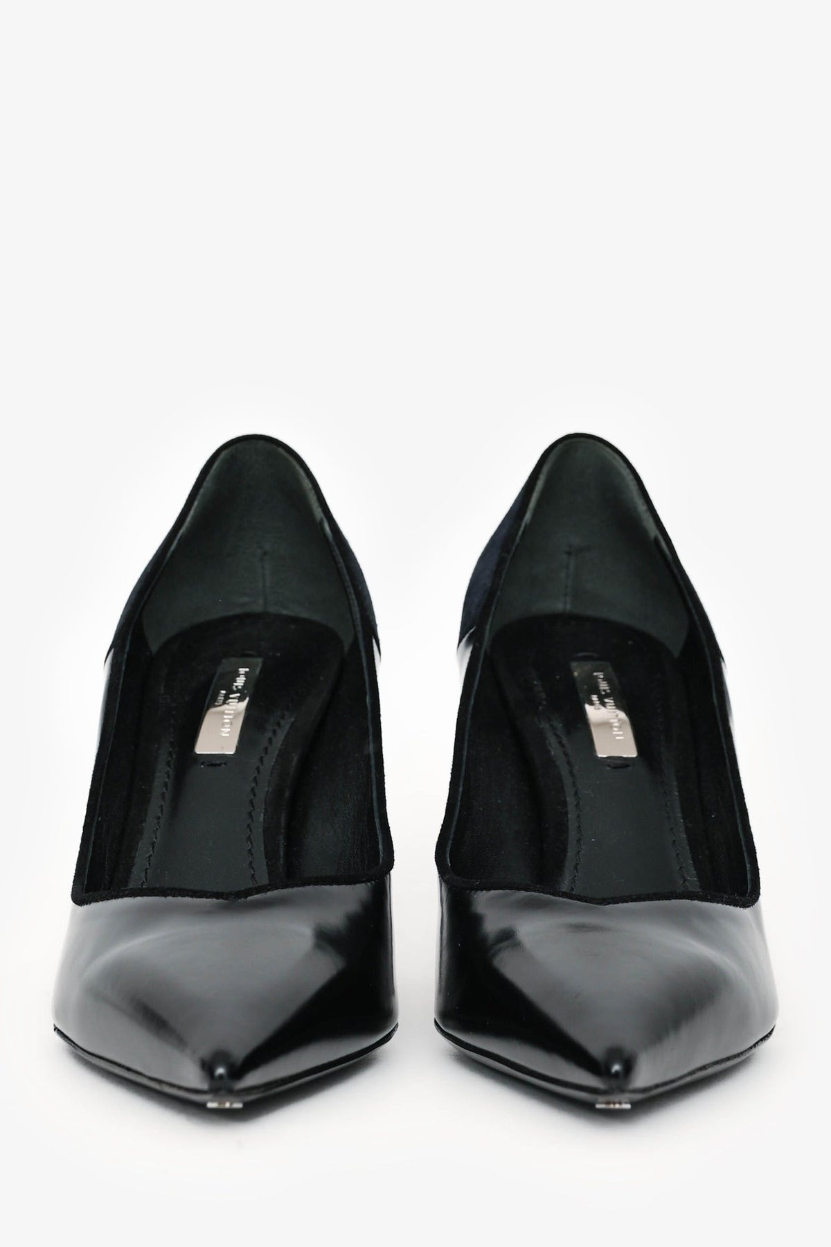 Louis Vuitton Black Leather/Navy Suede Crystal Curved Heels Size 37