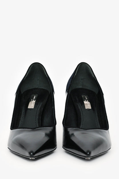 Louis Vuitton Black Leather/Navy Suede Crystal Curved Heels Size 37