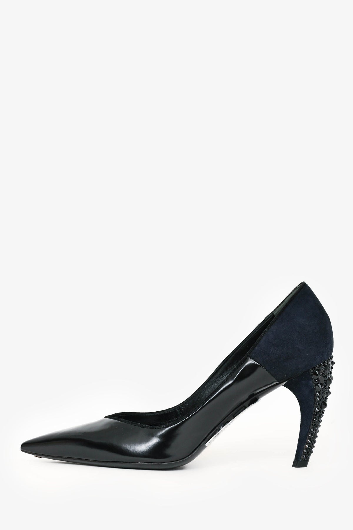 Louis Vuitton Black Leather/Navy Suede Crystal Curved Heels Size 37