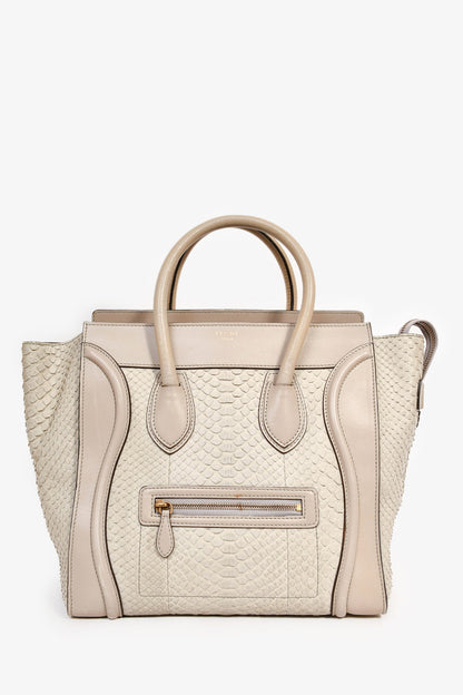 Celine Grey Leather Snakeskin Mini Luggage Bag (As Is)