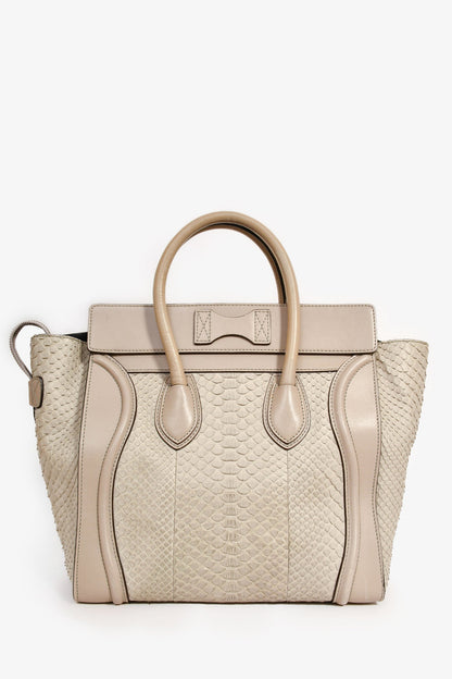 Celine Grey Leather Snakeskin Mini Luggage Bag (As Is)