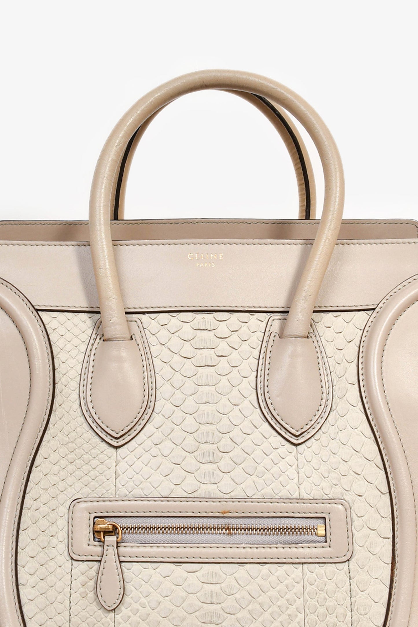 Celine Grey Leather Snakeskin Mini Luggage Bag (As Is)