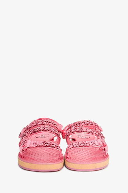 Chanel™ 2022 Metallic Pink Leather Chain CC Sandals Size 36.5C