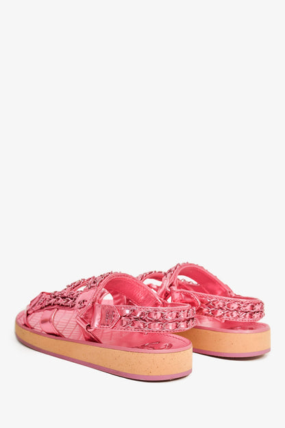 Chanel™ 2022 Metallic Pink Leather Chain CC Sandals Size 36.5C
