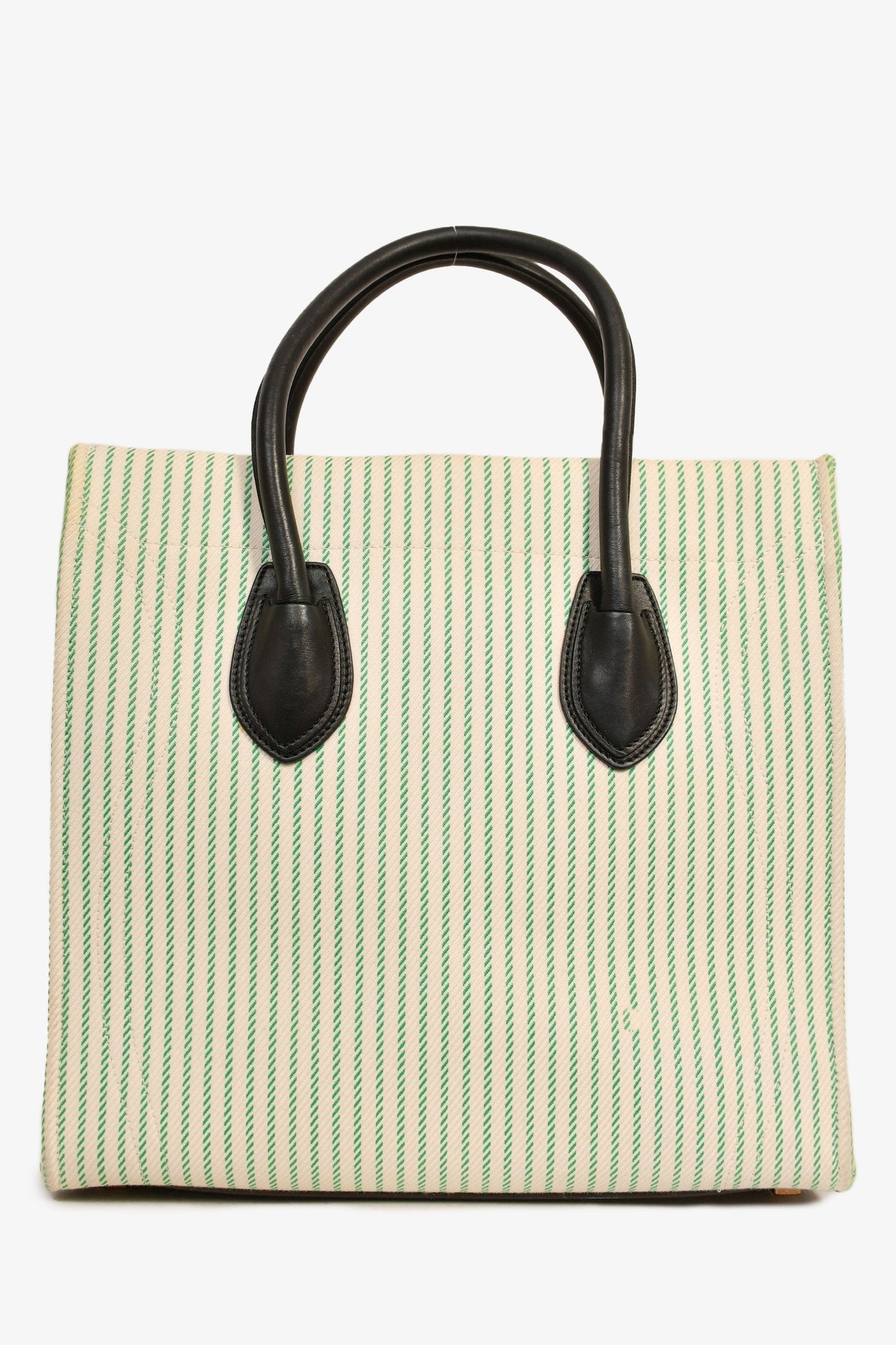 Celine Green/Cream Pinstripe Canvas Luggage Phantom Tote