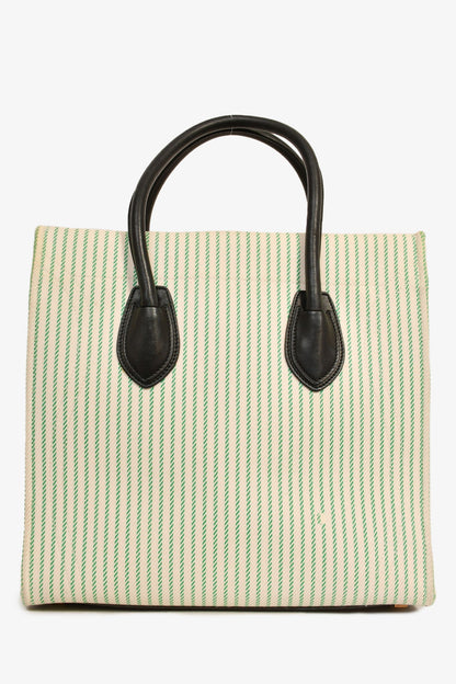 Celine Green/Cream Pinstripe Canvas Luggage Phantom Tote