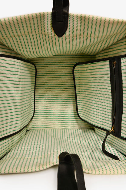 Celine Green/Cream Pinstripe Canvas Luggage Phantom Tote