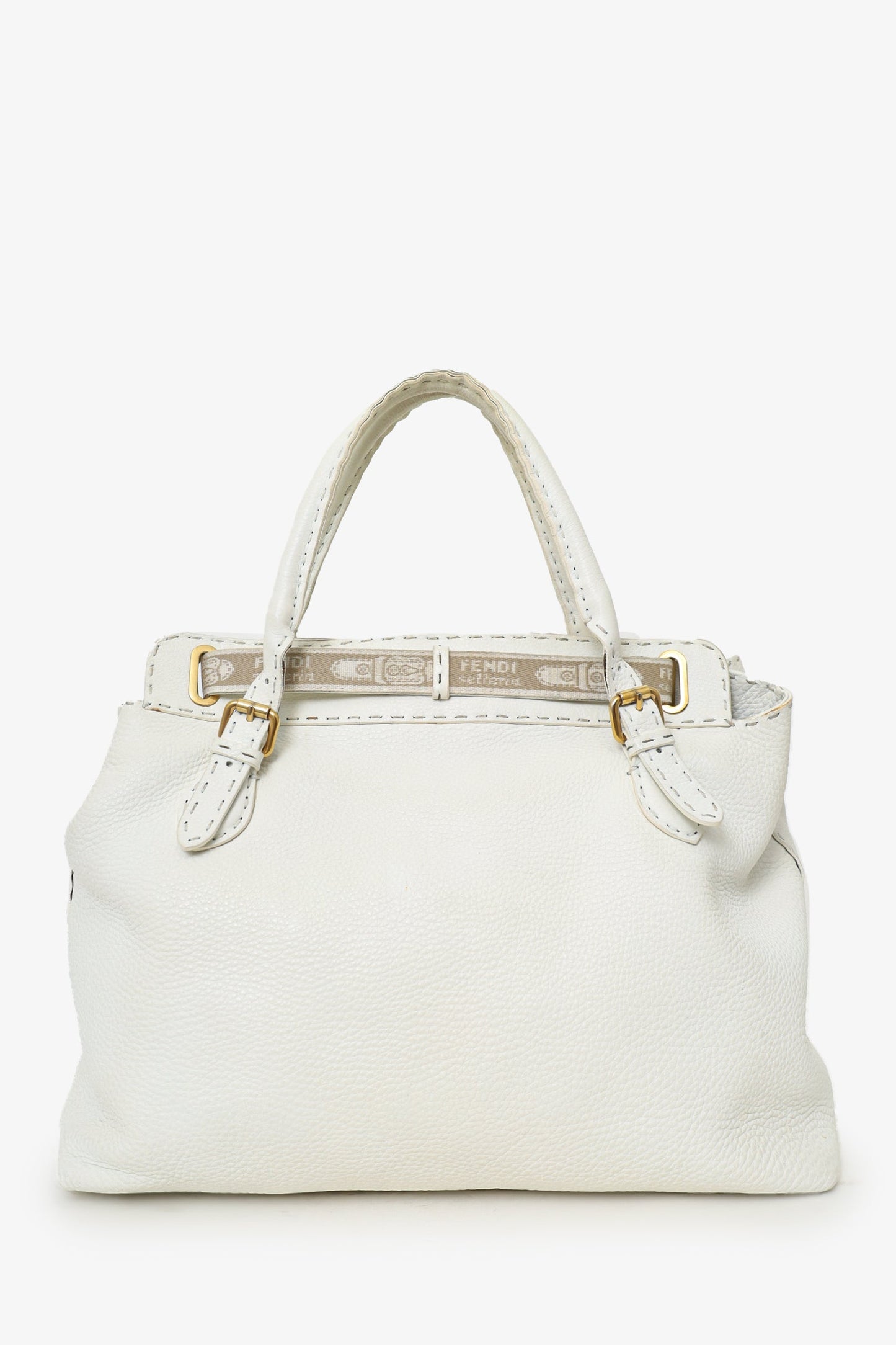 Fendi White Leather Villa Selleria Borghese Tote