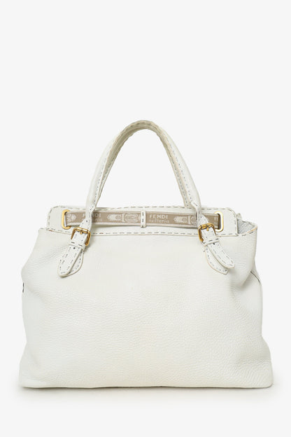 Fendi White Leather Villa Selleria Borghese Tote
