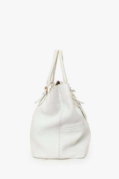 Fendi White Leather Villa Selleria Borghese Tote