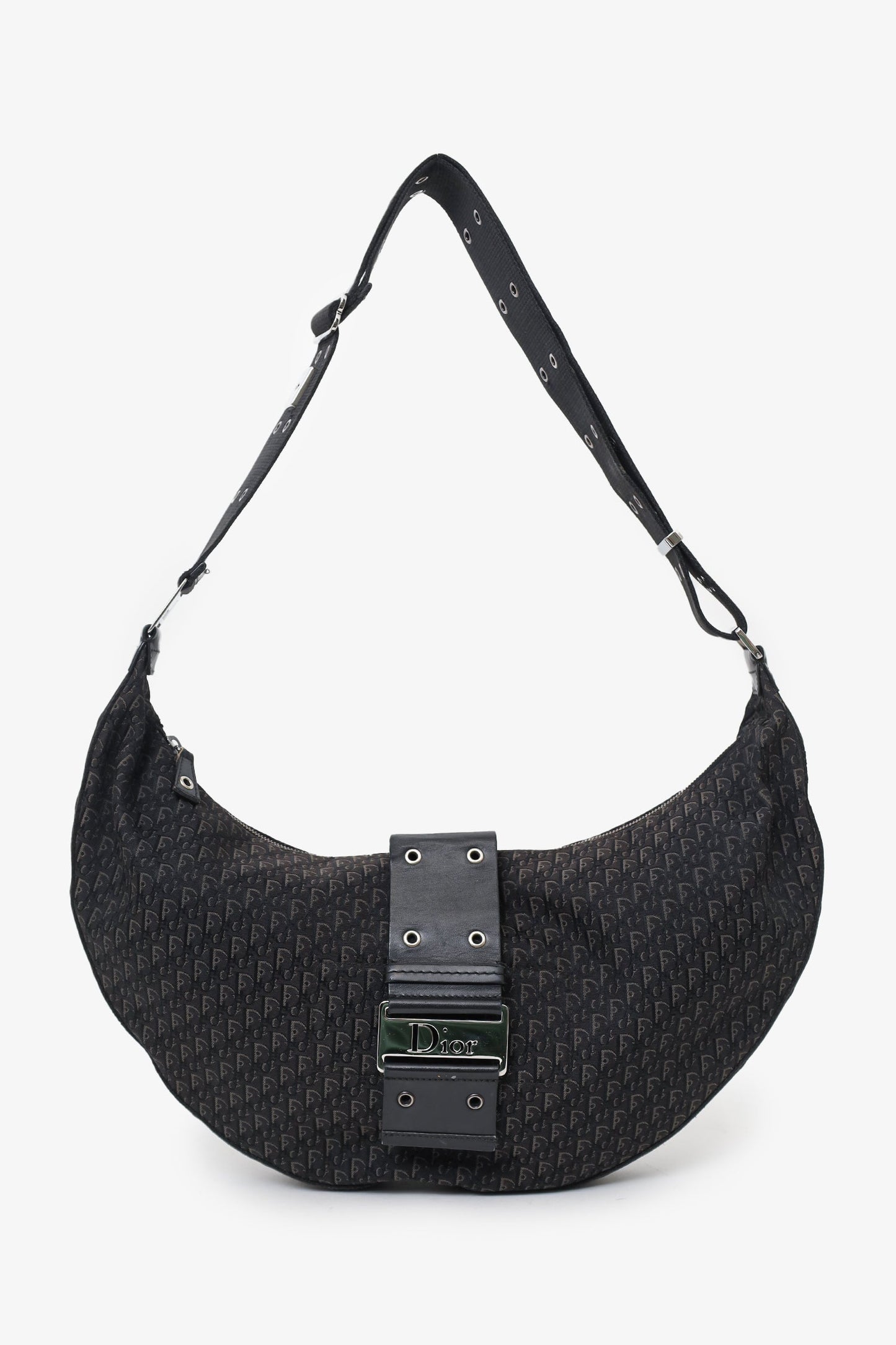 Christian Dior 2003 Black Diorissimo Canvas and Leather Street Chic Hobo
