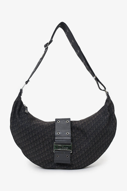 Christian Dior 2003 Black Diorissimo Canvas and Leather Street Chic Hobo