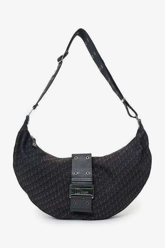 Christian Dior 2003 Black Diorissimo Canvas and Leather Street Chic Hobo
