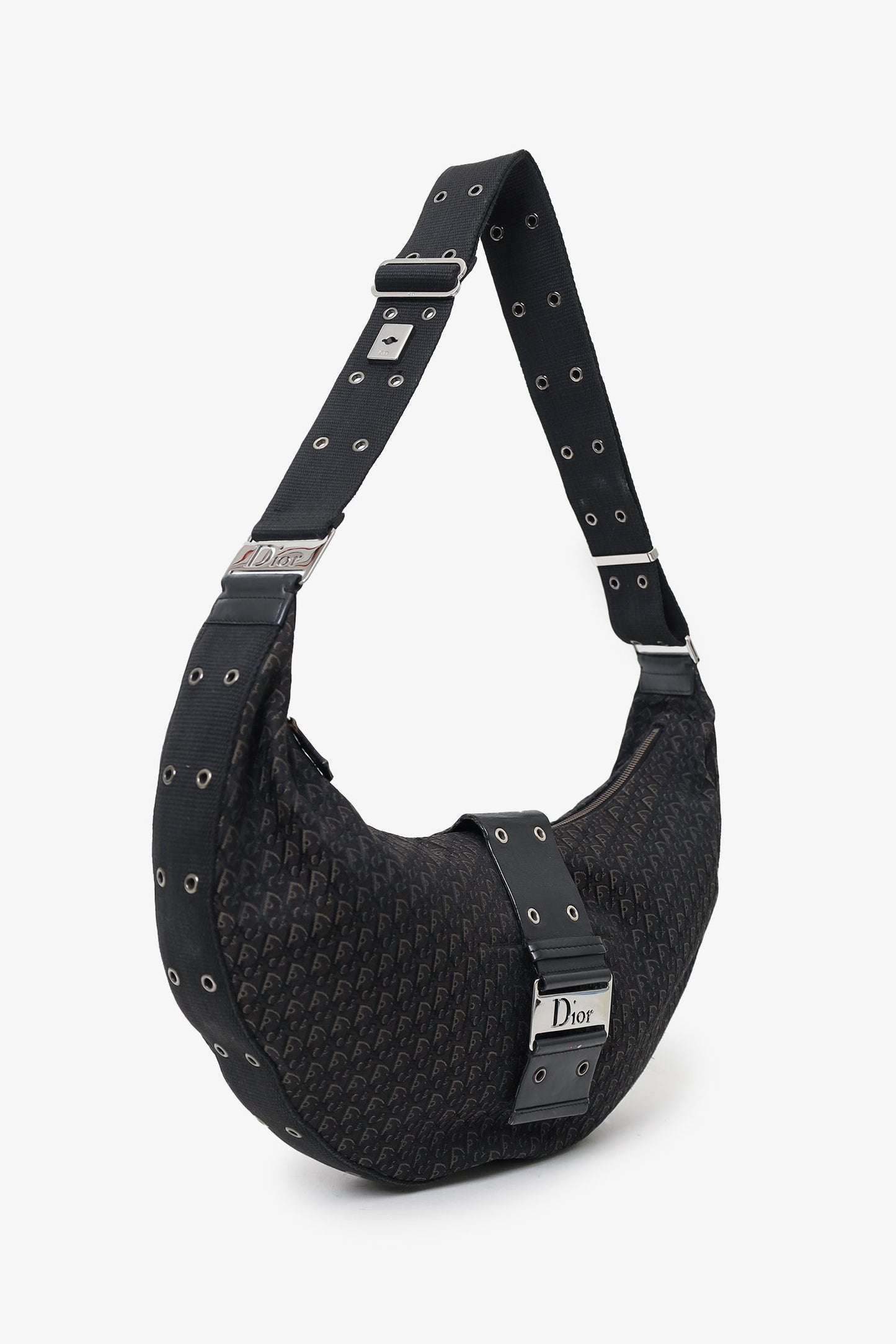 Christian Dior 2003 Black Diorissimo Canvas and Leather Street Chic Hobo