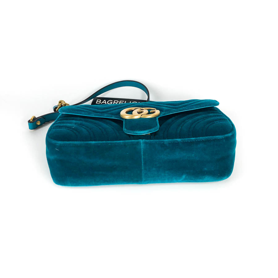 Gucci Marmont Matelasse Shoulder Bag Small in Peacock Blue Velvet