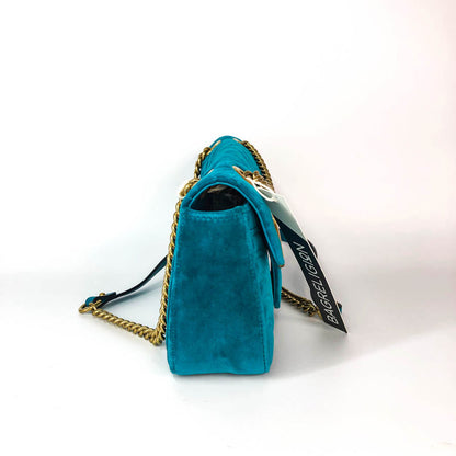 Gucci Marmont Matelasse Shoulder Bag Small in Peacock Blue Velvet