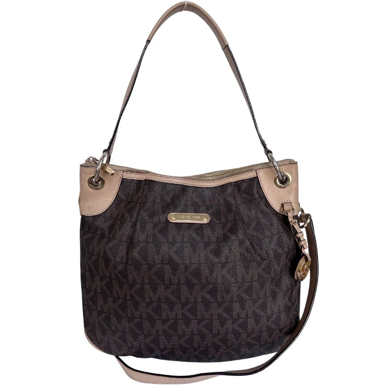 Michael Kors Jet Set Signature Leather Trim Hobo Bag
