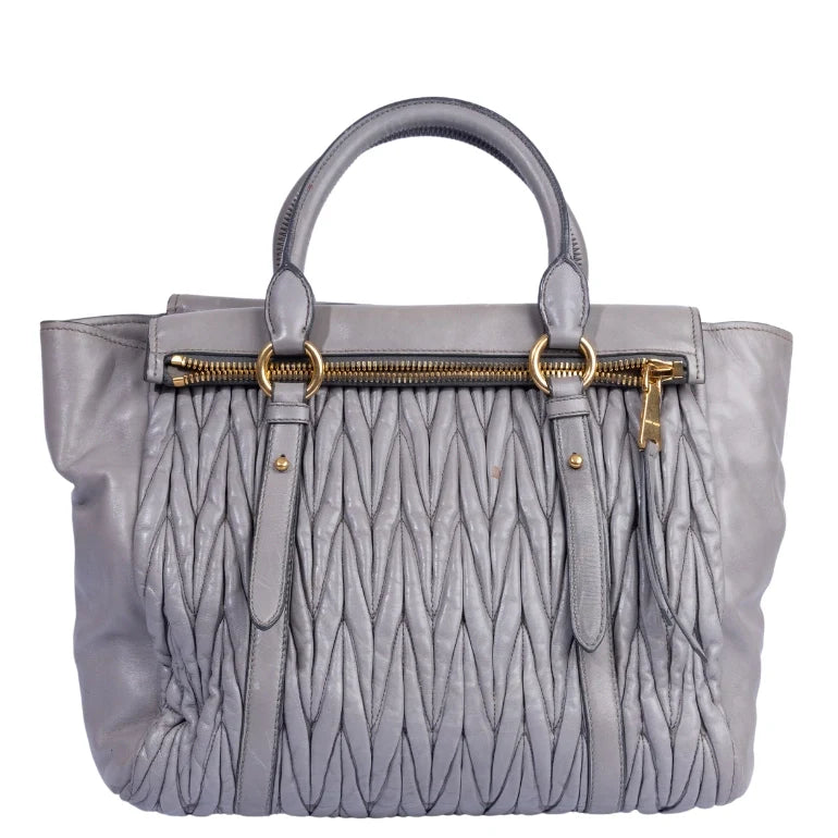 Miu Miu Grey Gathered Leather To Zip Tote