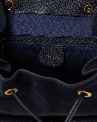 Gucci Vintage Navy Blue Suede Leather Bamboo Bag