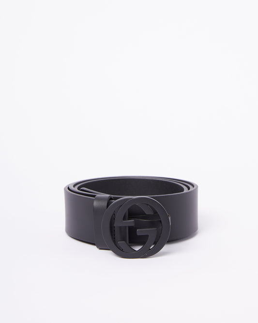 Gucci Black Leather Interlocking GG Buckle Belt
