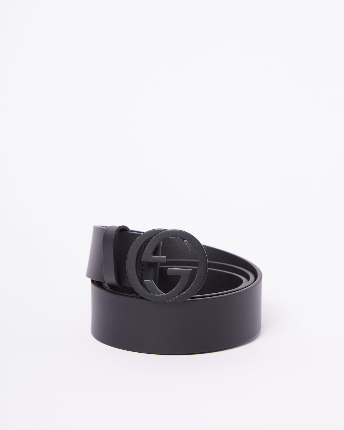 Gucci Black Leather Interlocking GG Buckle Belt