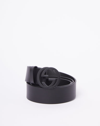 Gucci Black Leather Interlocking GG Buckle Belt