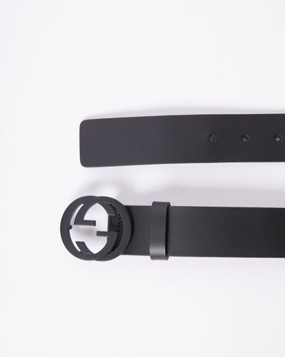 Gucci Black Leather Interlocking GG Buckle Belt