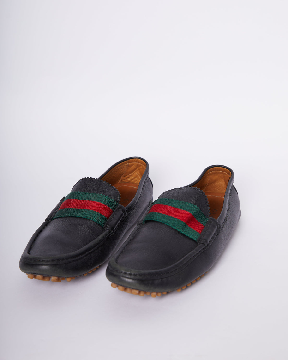Gucci Men's Micro Leather Drivers Black Loafers
