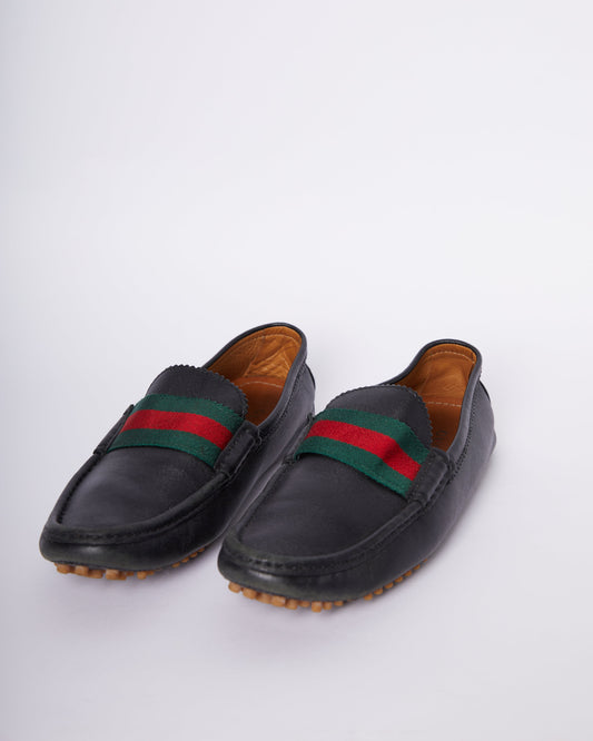 Gucci Men's Micro Leather Drivers Black Loafers