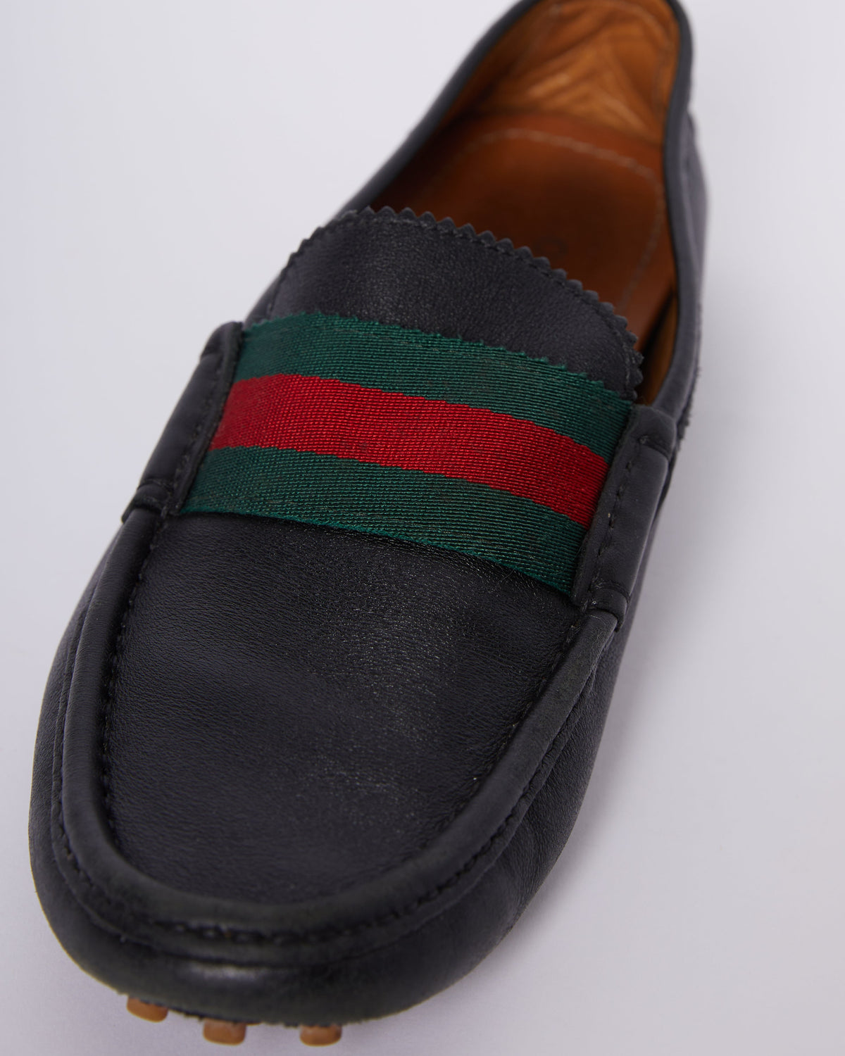 Gucci Men's Micro Leather Drivers Black Loafers