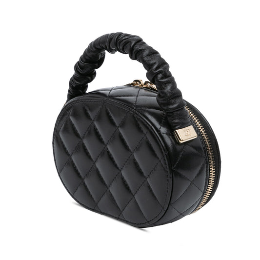 Black Chanel CC Lambskin Ruched Oval Top Handle Bag