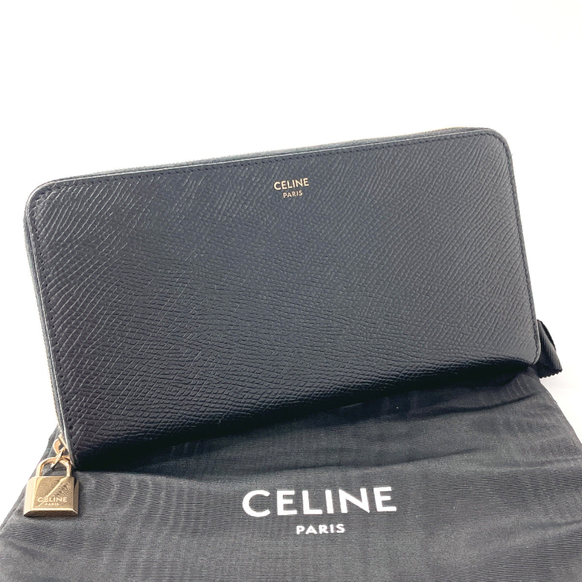 CELINE Long Wallet Purse leather black Christmas Collection Zippy wallet Women Used