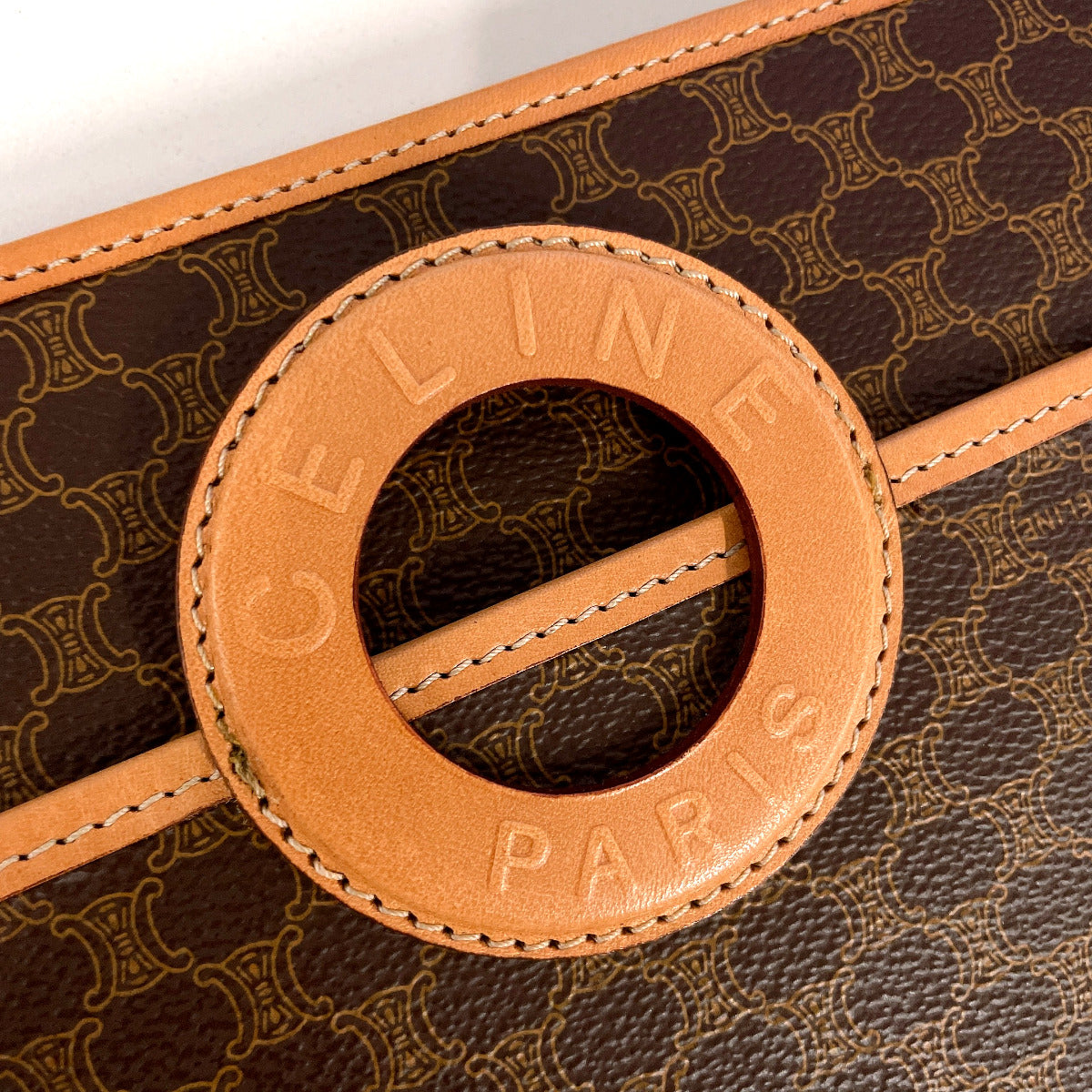 CELINE business bag PVC Brown vintage Macadam Women Used