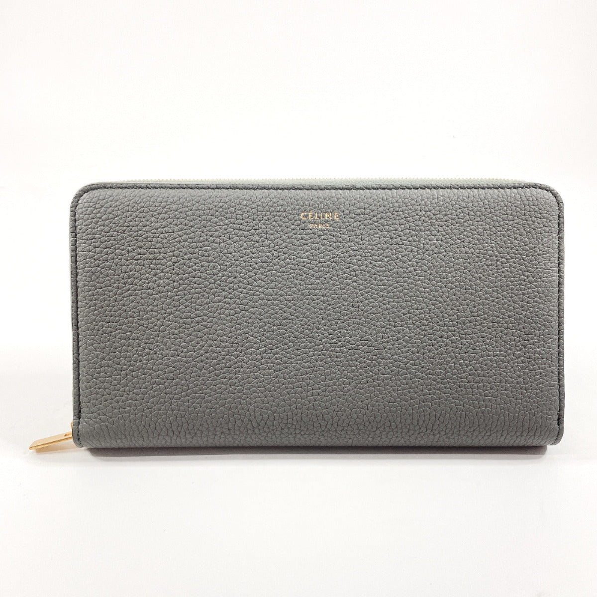 CELINE Long Wallet Purse 105003 leather gray Zip Around Large Zipped Multi-Function Women Used