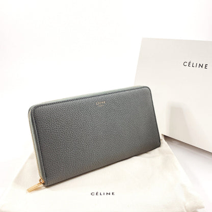 CELINE Long Wallet Purse 105003 leather gray Zip Around Large Zipped Multi-Function Women Used