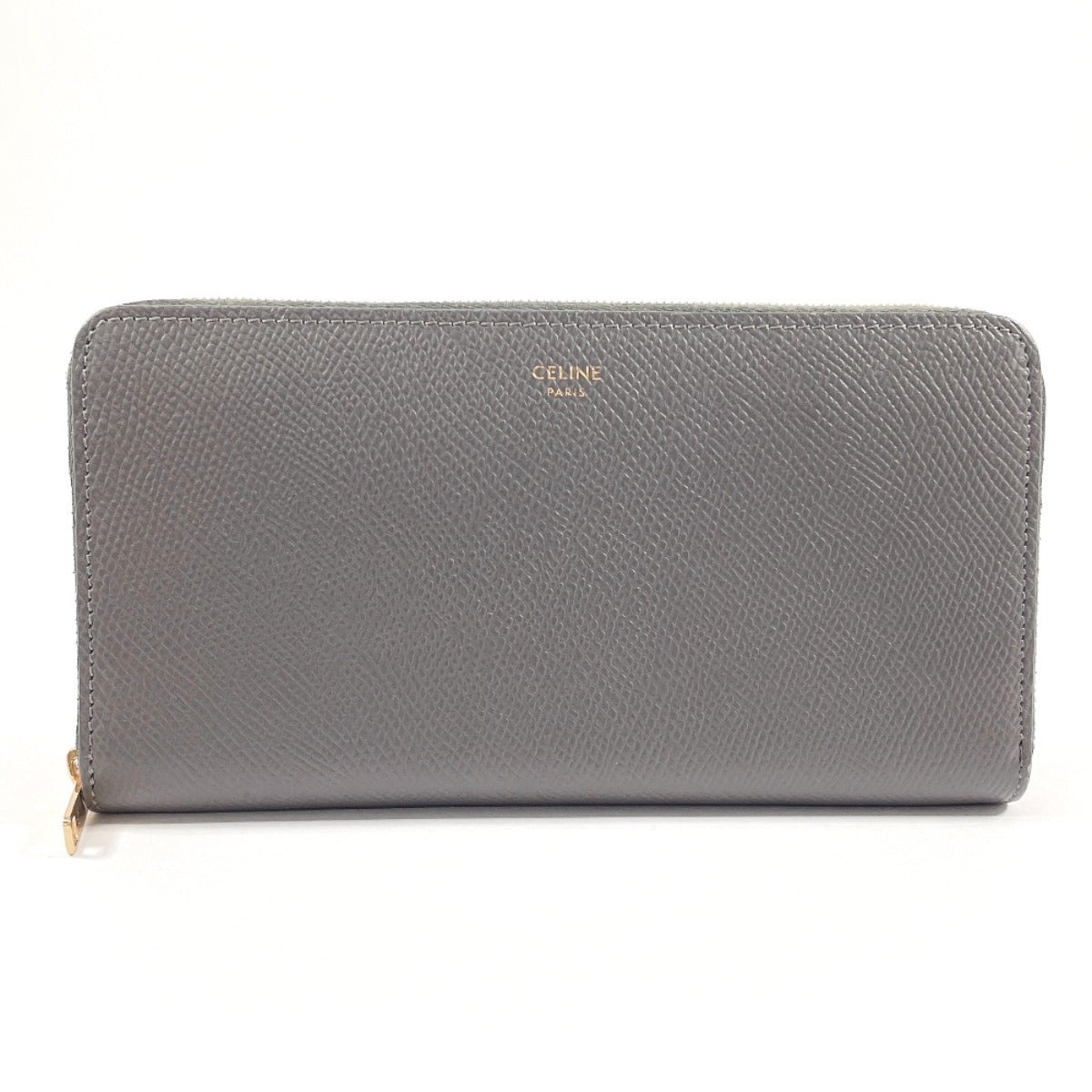 CELINE Long Wallet Purse 10B55 leather gray Large Zip Around Women Used