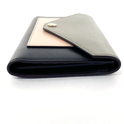 CELINE Long Wallet Purse leather black Tri-folded Women Used