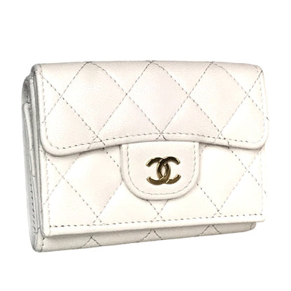 CHANEL Tri-fold wallet AP0230 Matt caviar skin white Classic Small Flap
